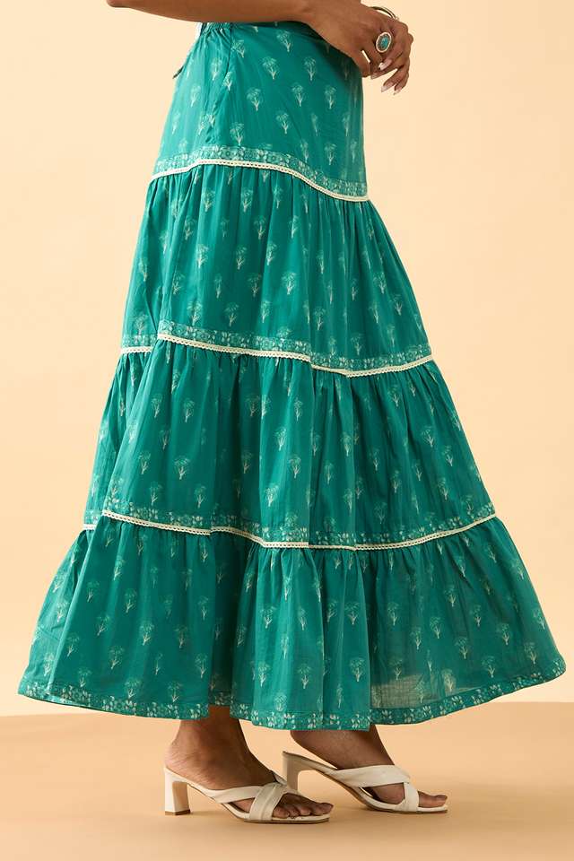 Dark Green Rajasthan Screen Printed Pure Cotton Ethnic Skirt thumbnail image number null