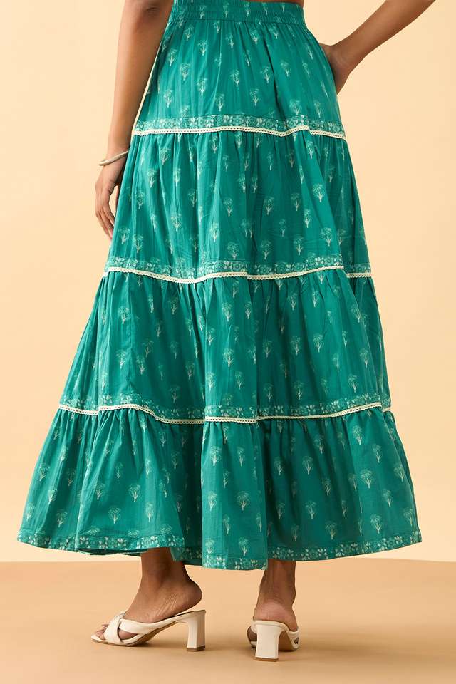 Dark Green Rajasthan Screen Printed Pure Cotton Ethnic Skirt thumbnail image number null