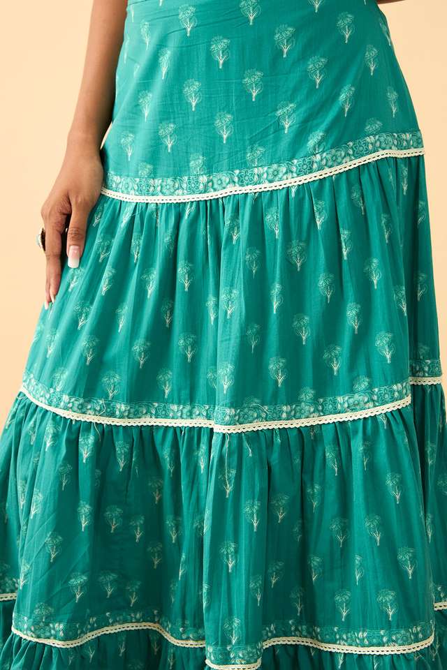 Dark Green Rajasthan Screen Printed Pure Cotton Ethnic Skirt thumbnail image number null