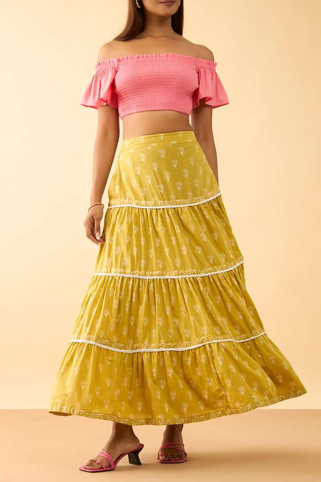 Dark Yellow Rajasthan Screen Printed Pure Cotton Ethnic Skirt image number