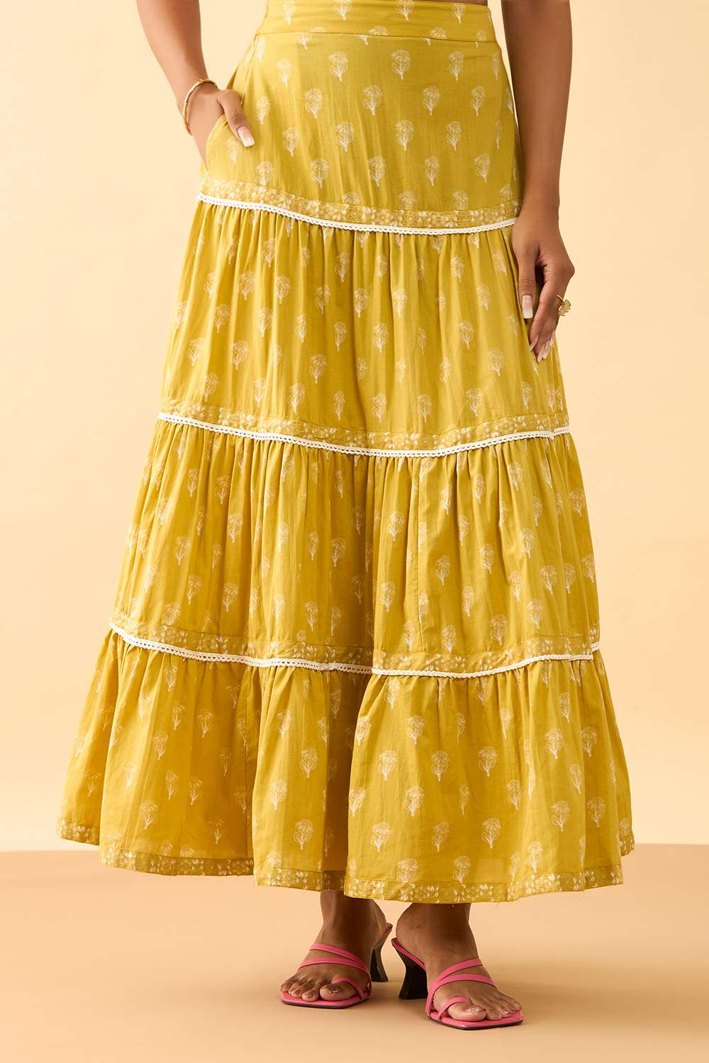 Dark Yellow Rajasthan Screen Printed Pure Cotton Ethnic Skirt image number null
