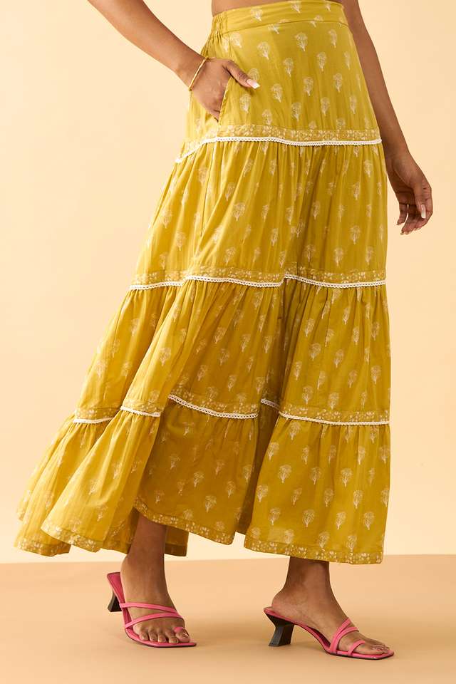 Dark Yellow Rajasthan Screen Printed Pure Cotton Ethnic Skirt thumbnail image number null