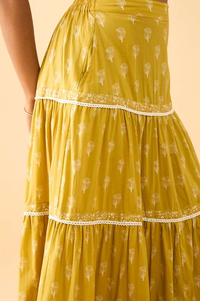Dark Yellow Rajasthan Screen Printed Pure Cotton Ethnic Skirt thumbnail image number null