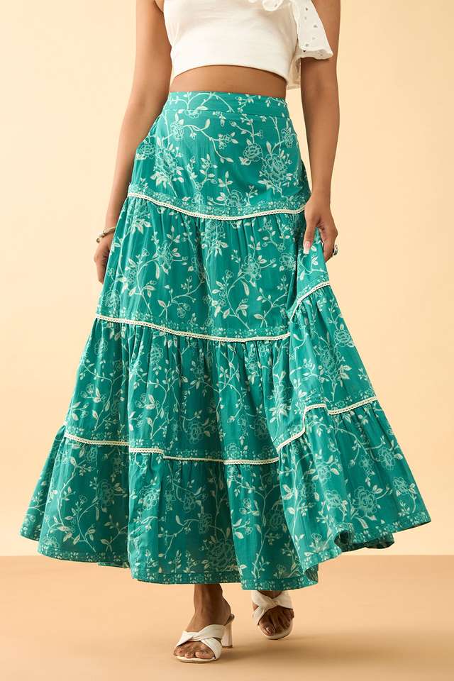 Green Rajasthan Screen Printed Pure Cotton Ethnic Skirt image number