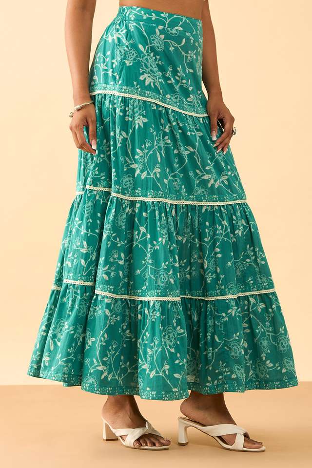 Green Rajasthan Screen Printed Pure Cotton Ethnic Skirt thumbnail image number null