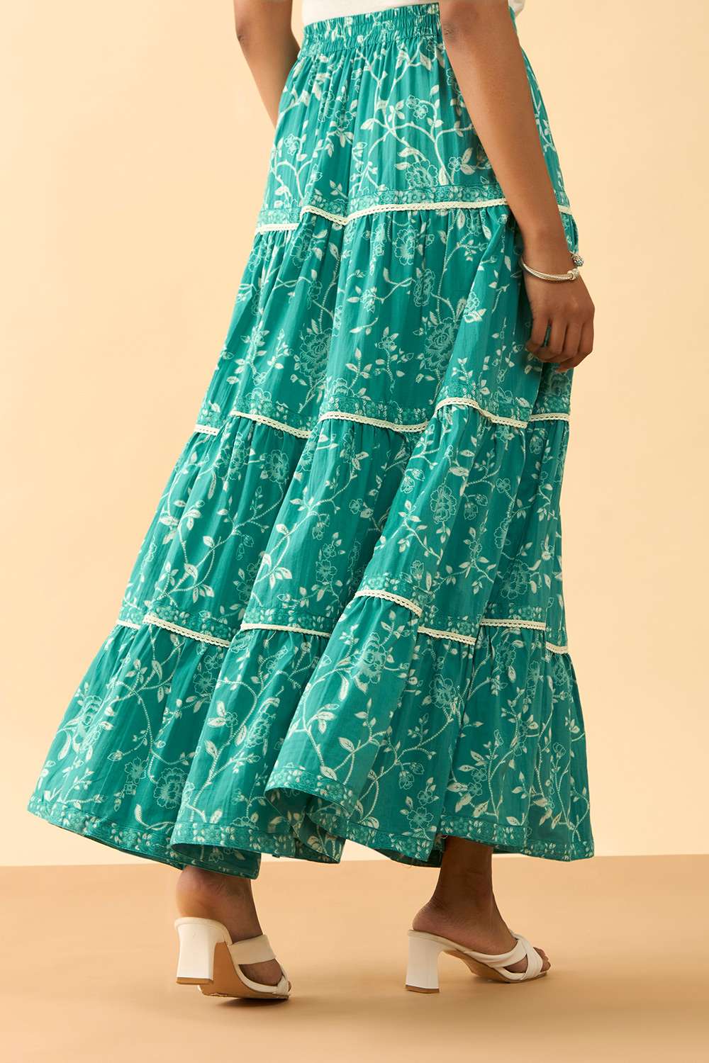 Green Rajasthan Screen Printed Pure Cotton Ethnic Skirt image number null