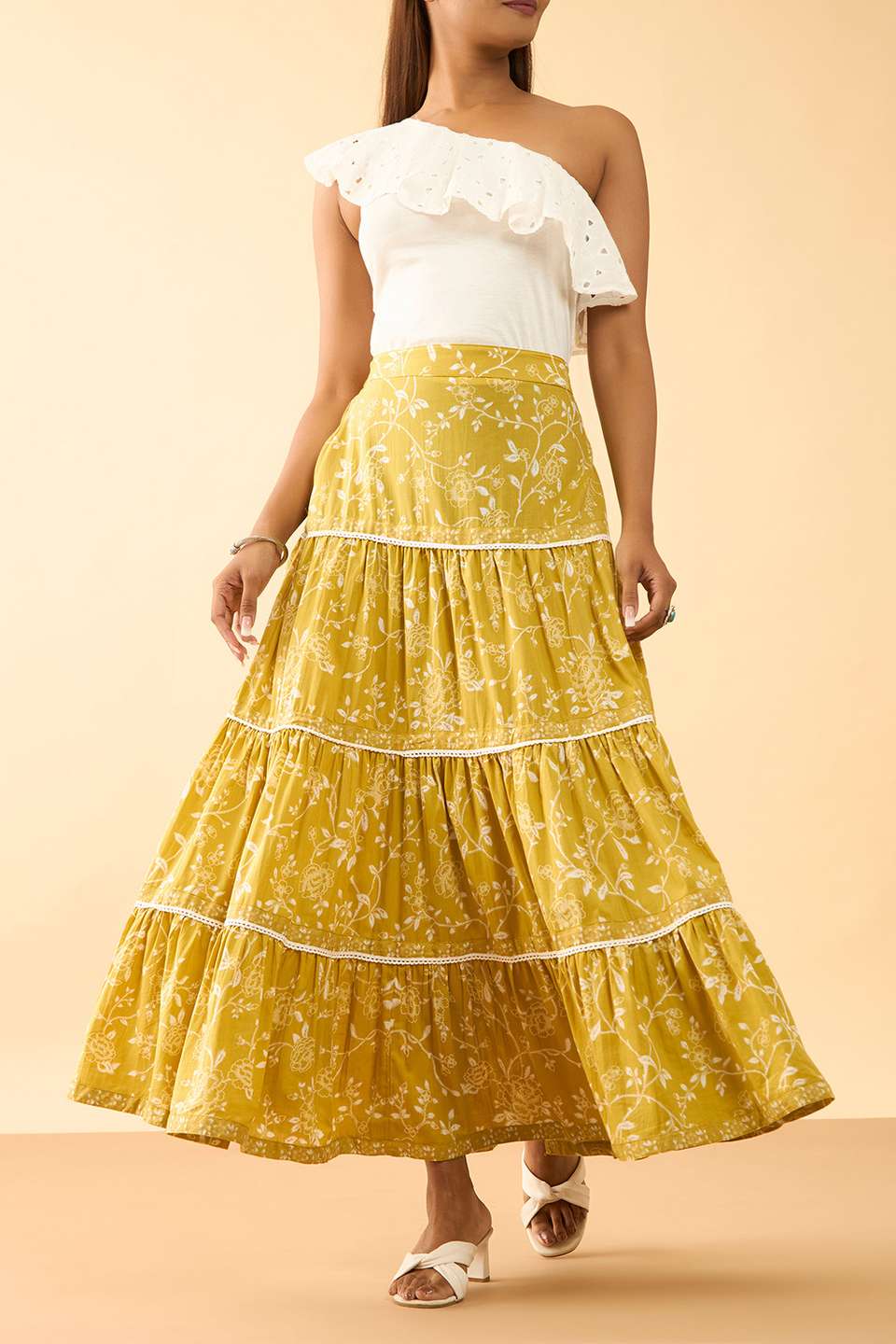 Yellow Rajasthan Screen Printed Pure Cotton Ethnic Skirt