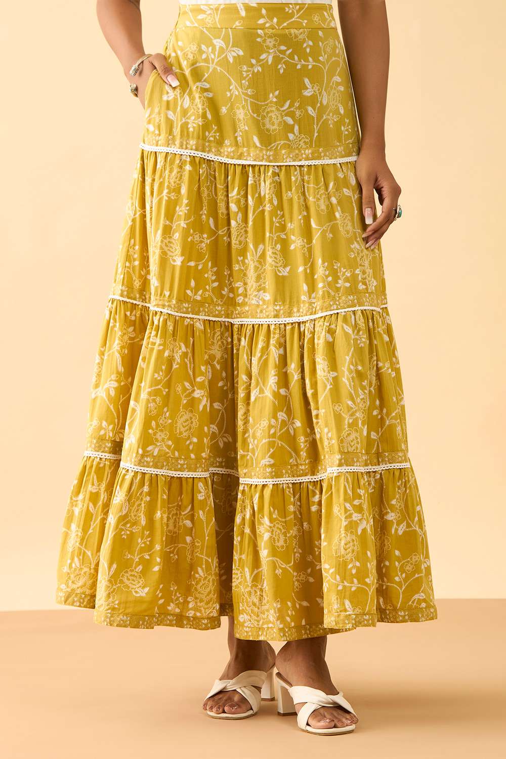 Yellow Rajasthan Screen Printed Pure Cotton Ethnic Skirt image number null