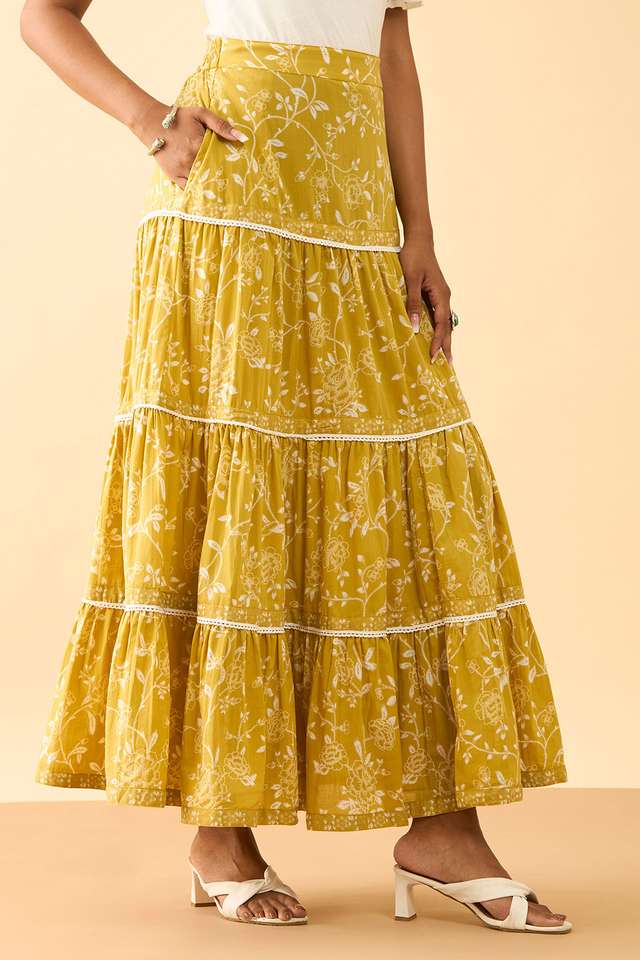 Yellow Rajasthan Screen Printed Pure Cotton Ethnic Skirt thumbnail image number null