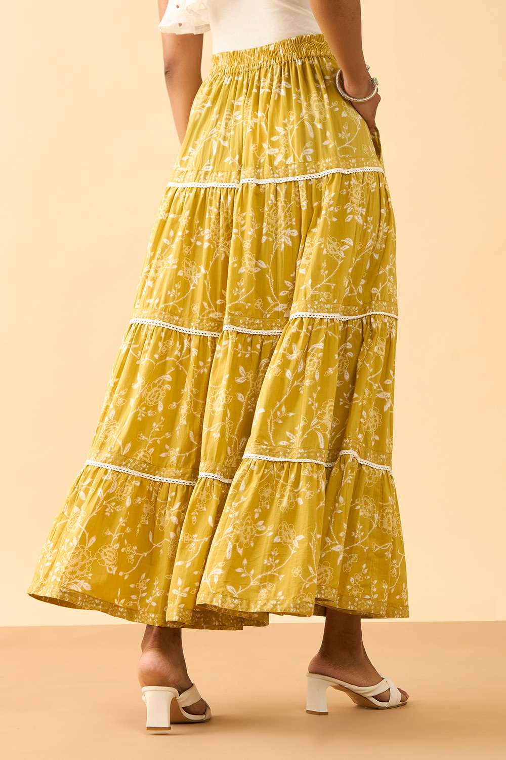Yellow Rajasthan Screen Printed Pure Cotton Ethnic Skirt image number null