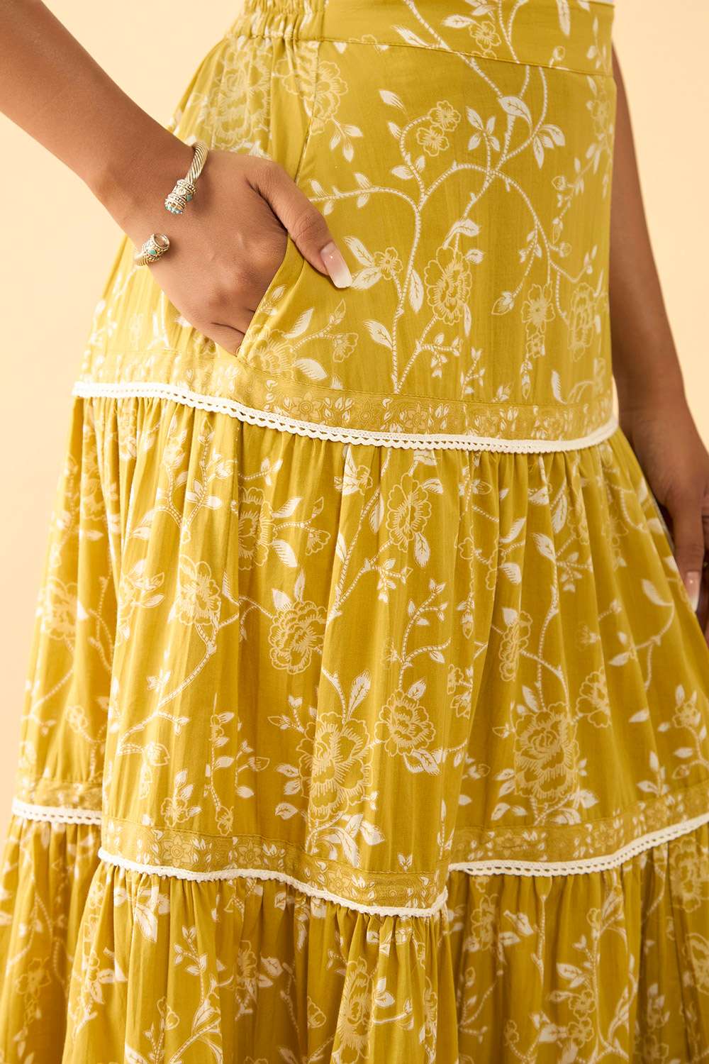 Yellow Rajasthan Screen Printed Pure Cotton Ethnic Skirt image number null
