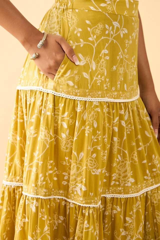 Yellow Rajasthan Screen Printed Pure Cotton Ethnic Skirt thumbnail image number null