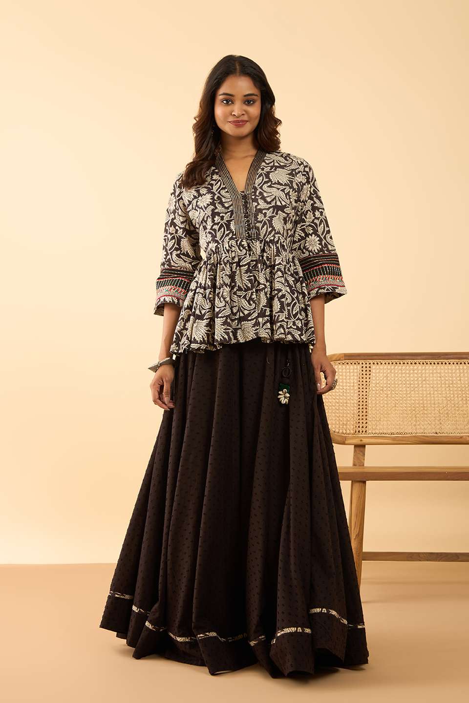 Black Embroidered Rajasthan Pure Cotton Lehenga