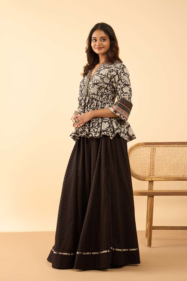Black Embroidered Rajasthan Pure Cotton Lehenga thumbnail image number null
