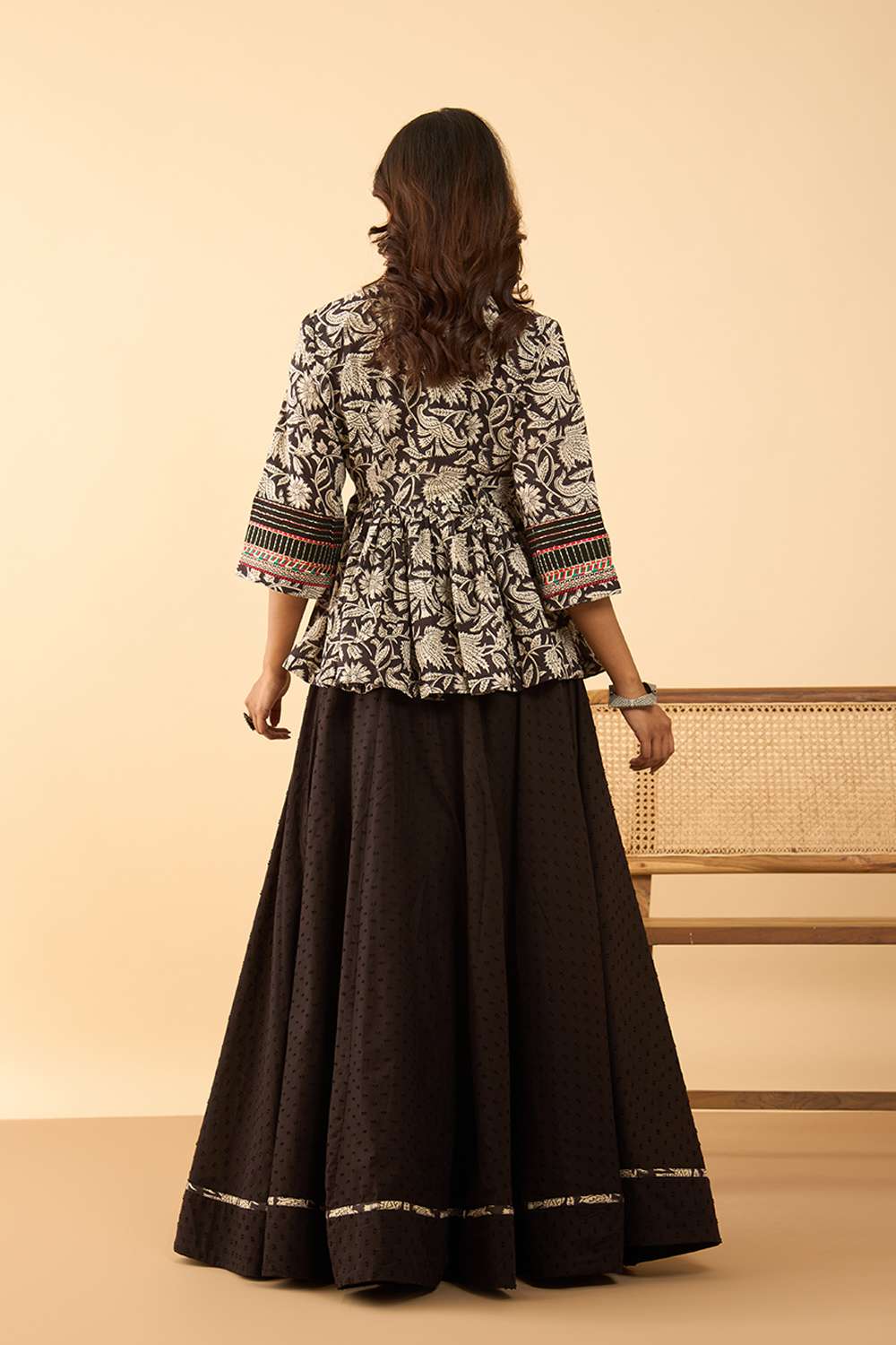 Black Embroidered Rajasthan Pure Cotton Lehenga image number null