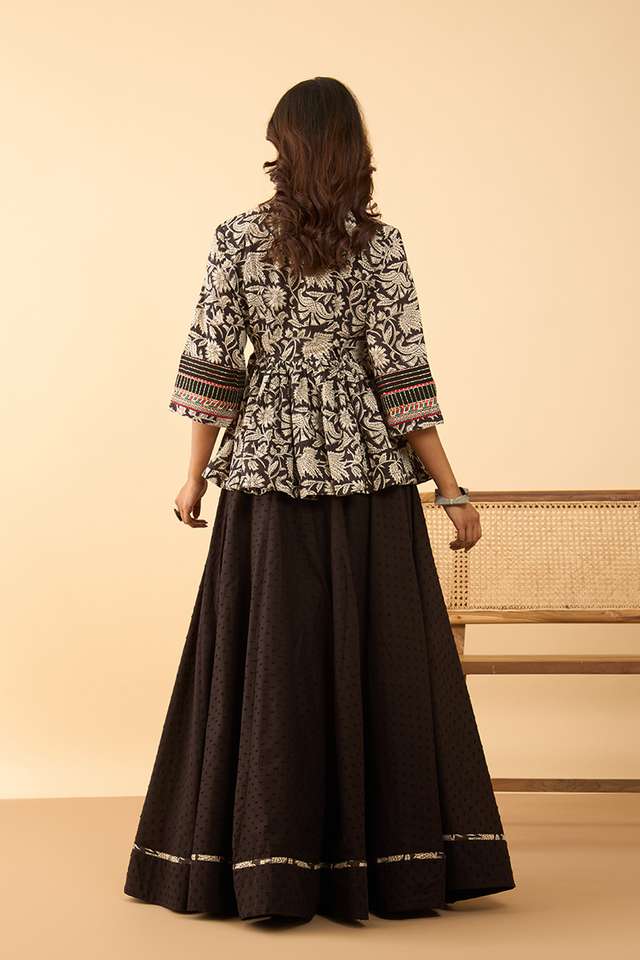 Black Embroidered Rajasthan Pure Cotton Lehenga thumbnail image number null