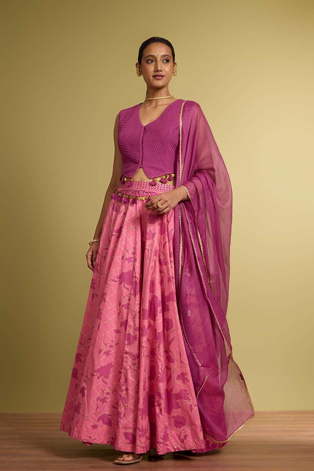 Purple Rajasthan Pure Cotton Printed Embroidery Lehenga image number null