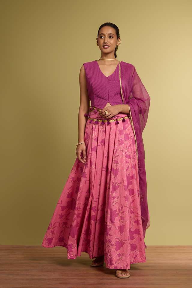 Purple Rajasthan Pure Cotton Printed Embroidery Lehenga thumbnail image number null