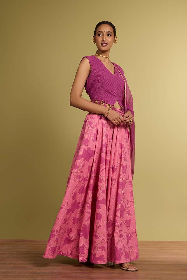 Purple Rajasthan Pure Cotton Printed Embroidery Lehenga thumbnail image number null