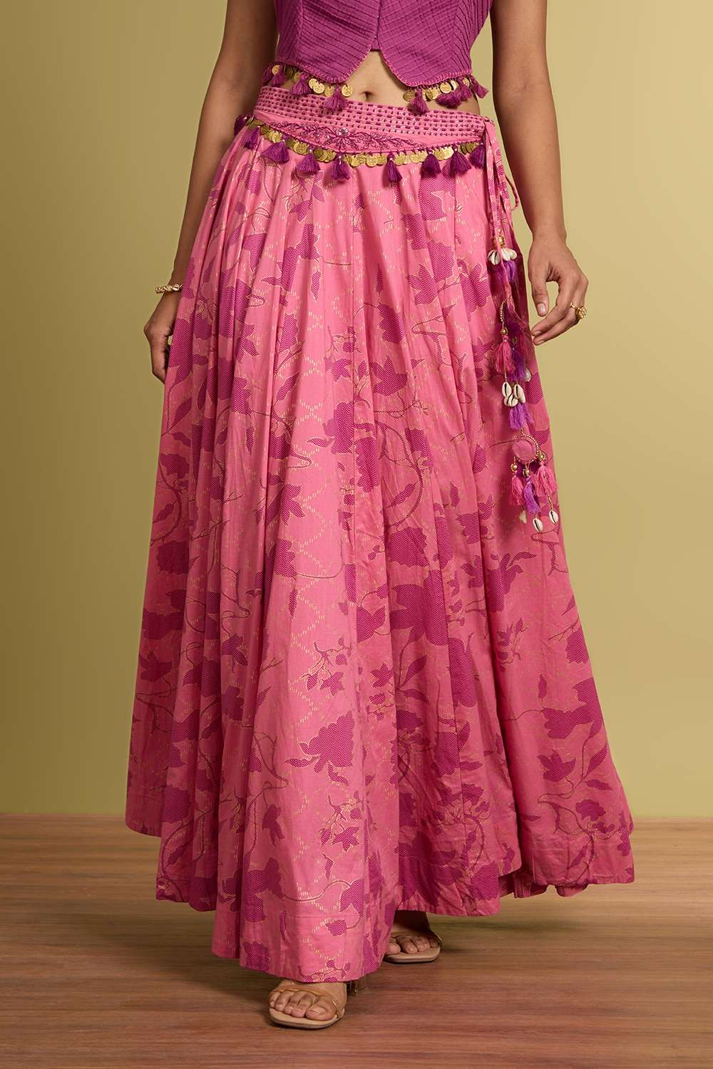 Purple Rajasthan Pure Cotton Printed Embroidery Lehenga image number null