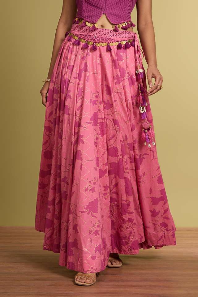 Purple Rajasthan Pure Cotton Printed Embroidery Lehenga thumbnail image number null