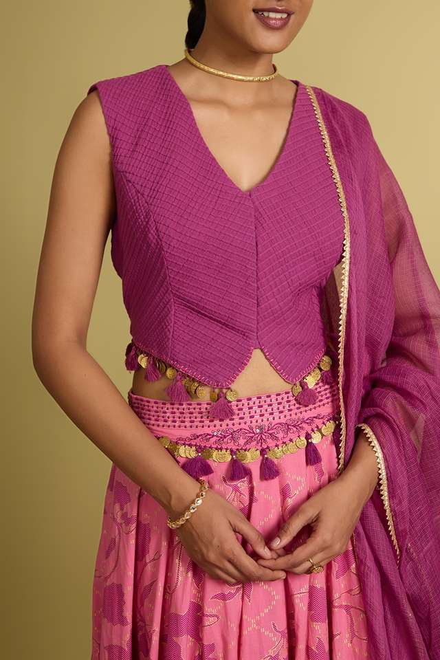 Purple Rajasthan Pure Cotton Printed Embroidery Lehenga thumbnail image number null
