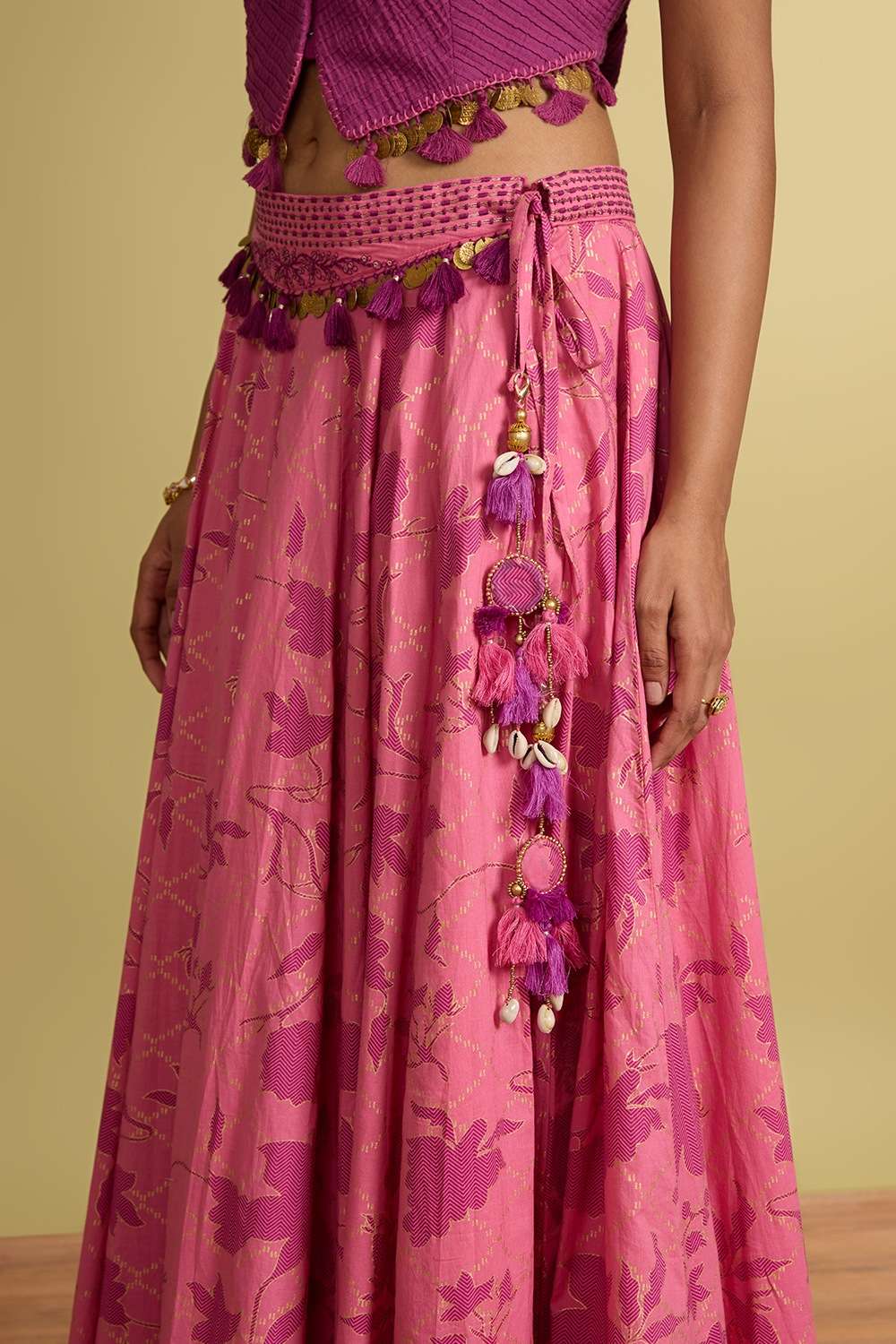 Purple Rajasthan Pure Cotton Printed Embroidery Lehenga image number null