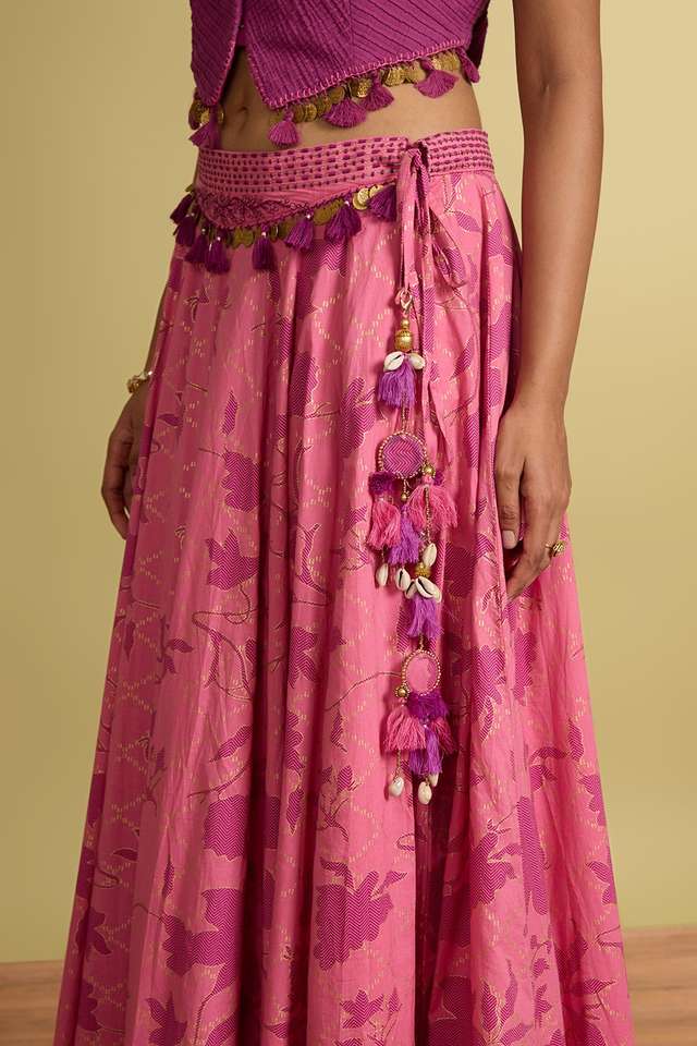 Purple Rajasthan Pure Cotton Printed Embroidery Lehenga thumbnail image number null