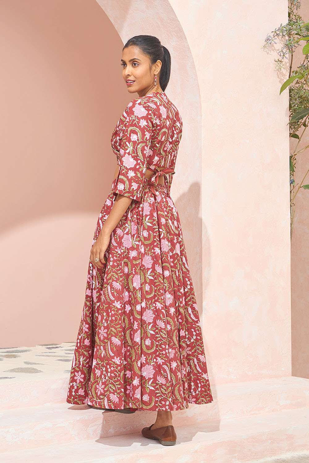 Red Block Printed Pure Cotton Lehenga image number null