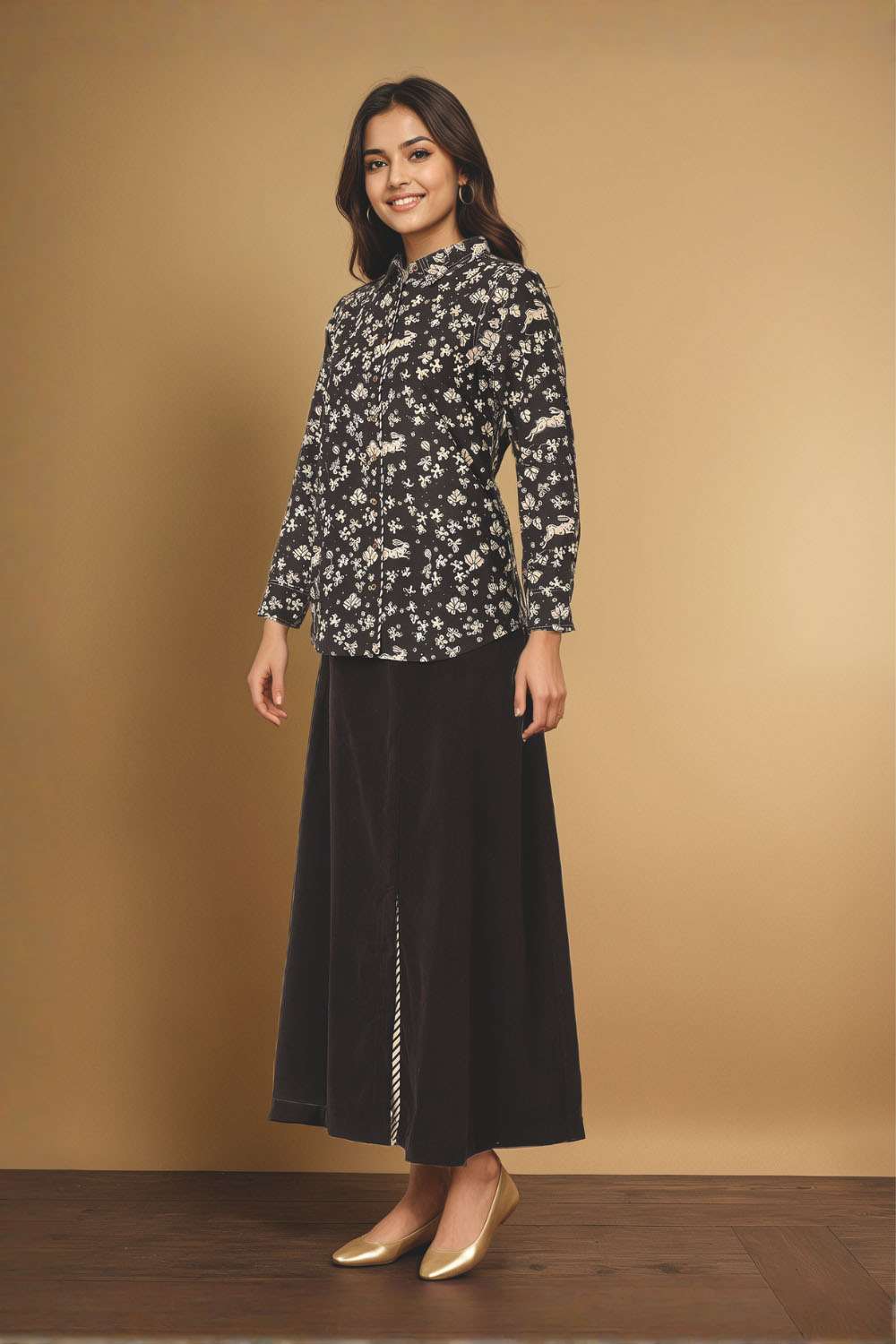 Black Rajasthan Bagru Block Printed Pure Cotton Lehenga image number null