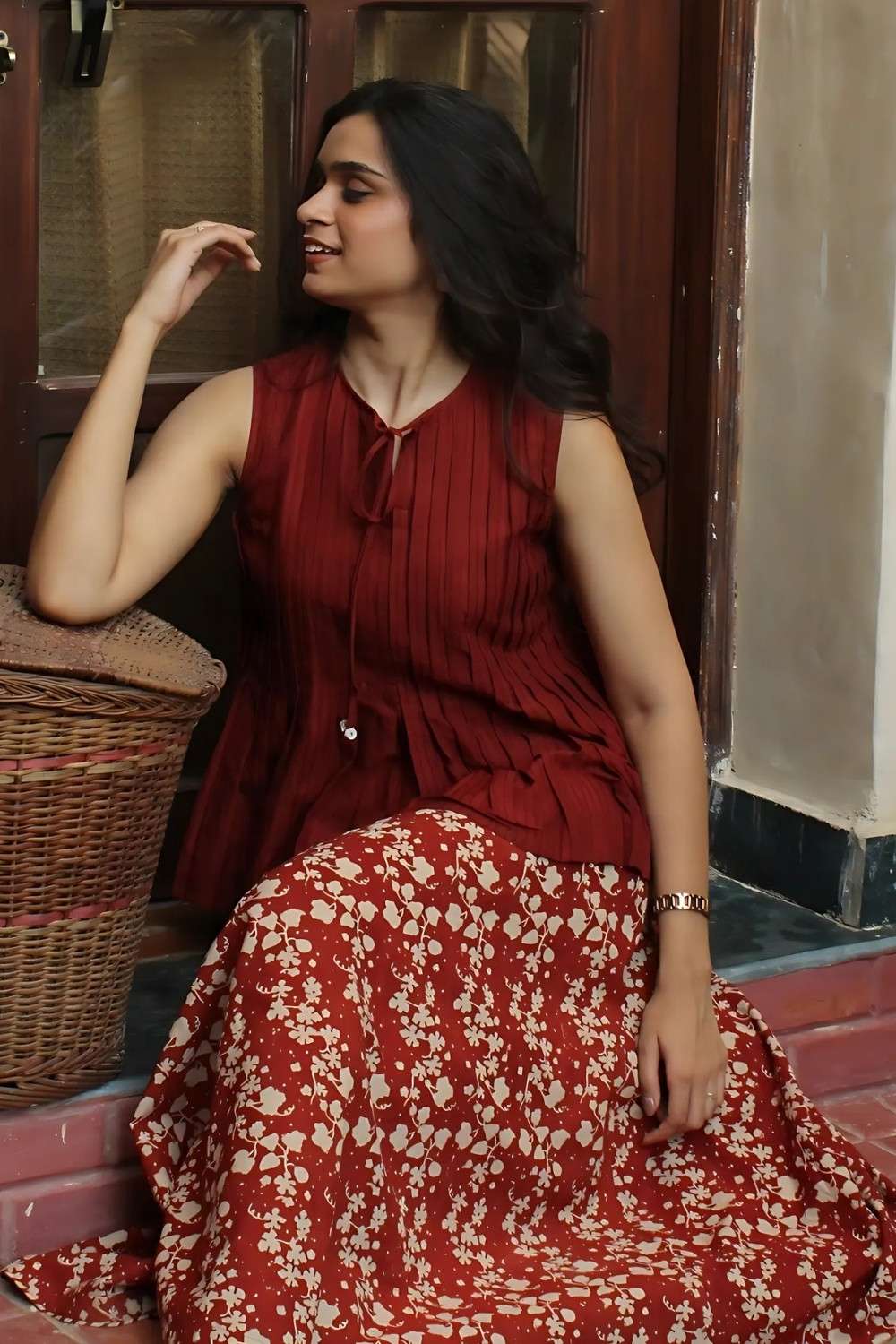 Red Rajasthan Bagru Block Printed Pure Cotton Lehenga image number null