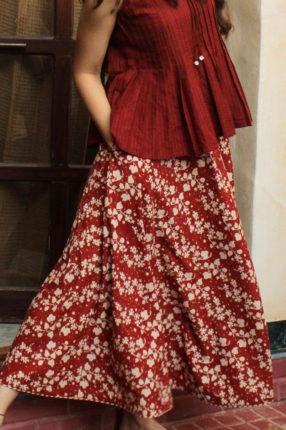 Red Rajasthan Bagru Block Printed Pure Cotton Lehenga image number null