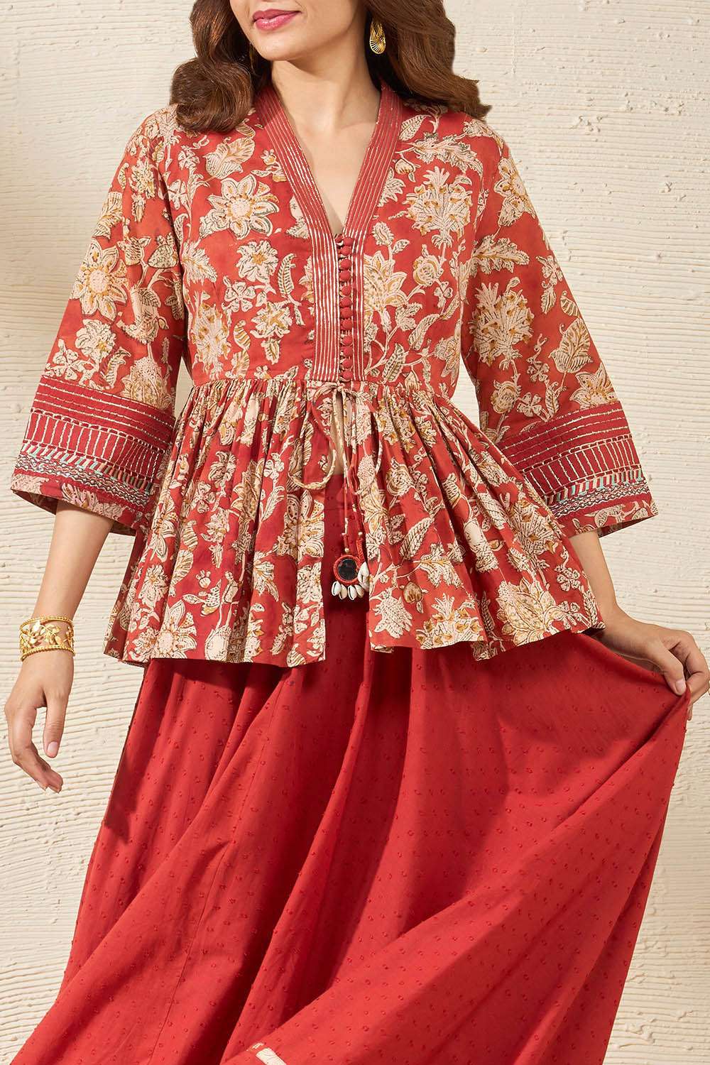 Red Rajasthan Pure Cotton Printed Sanganeri Lehenga image number null