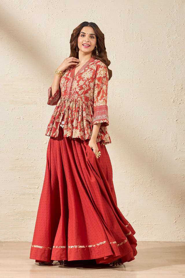 Red Rajasthan Pure Cotton Printed Sanganeri Lehenga thumbnail image number null