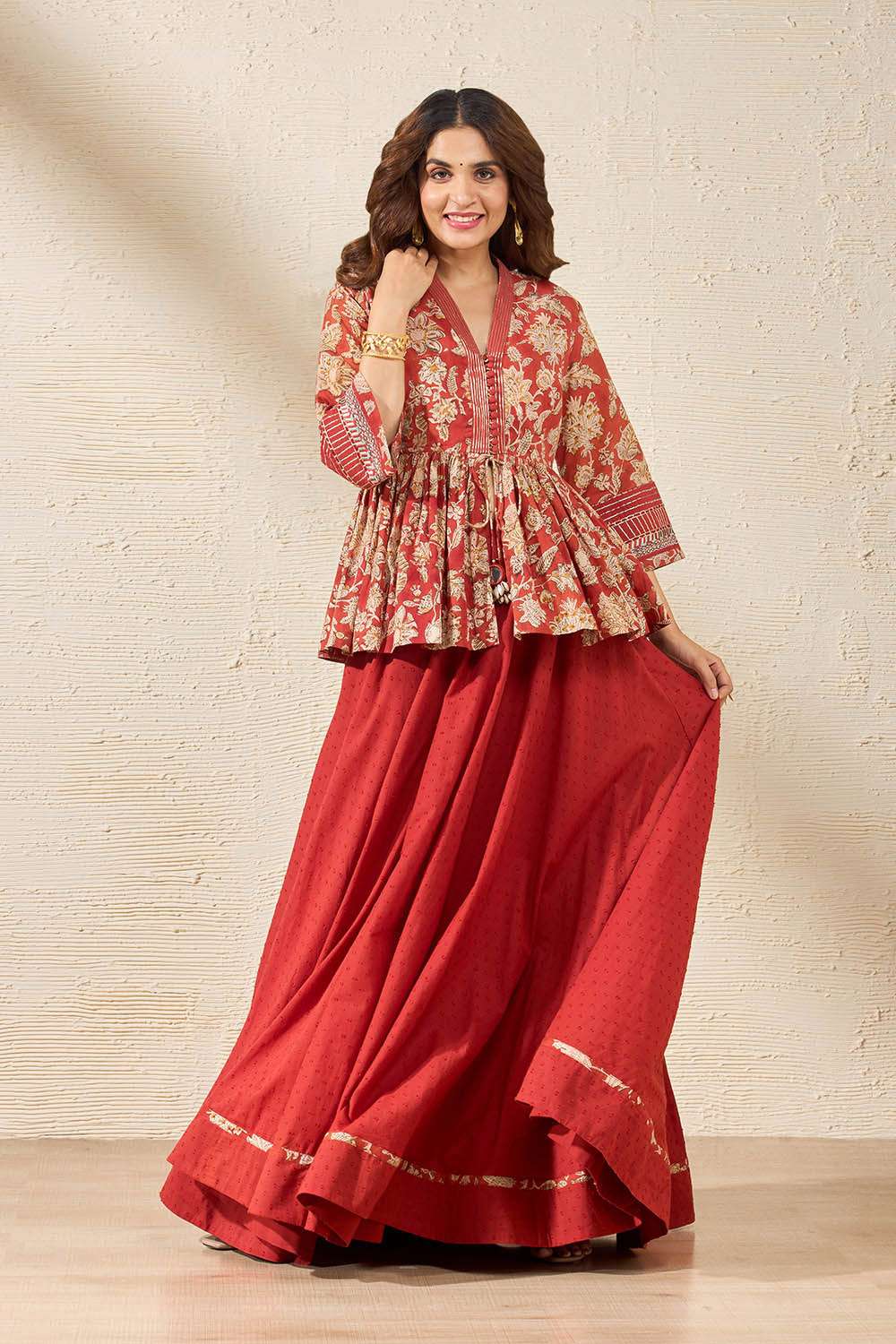 Red Rajasthan Pure Cotton Printed Sanganeri Lehenga image number null