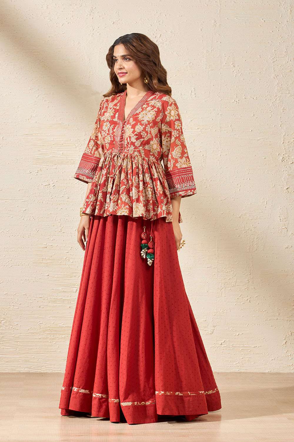 Red Rajasthan Pure Cotton Printed Sanganeri Lehenga image number null