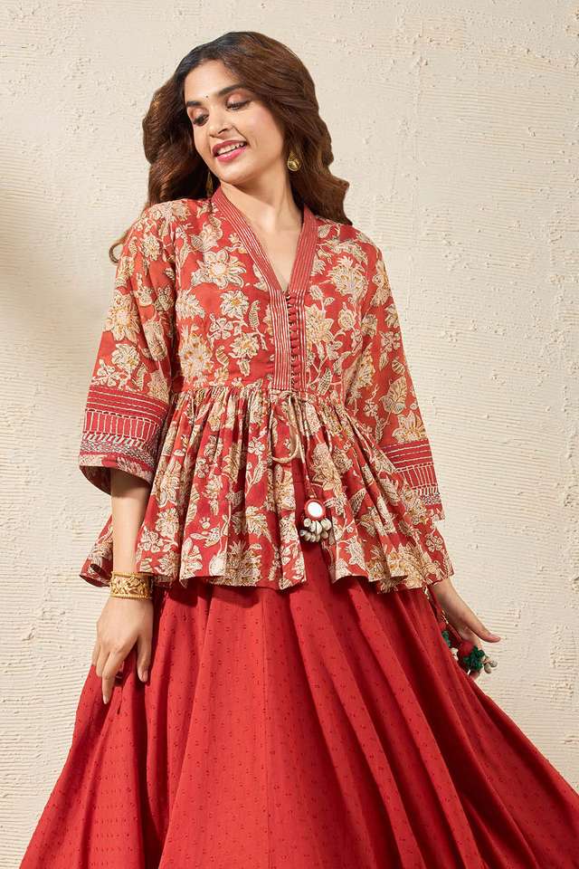 Red Rajasthan Pure Cotton Printed Sanganeri Lehenga thumbnail image number null