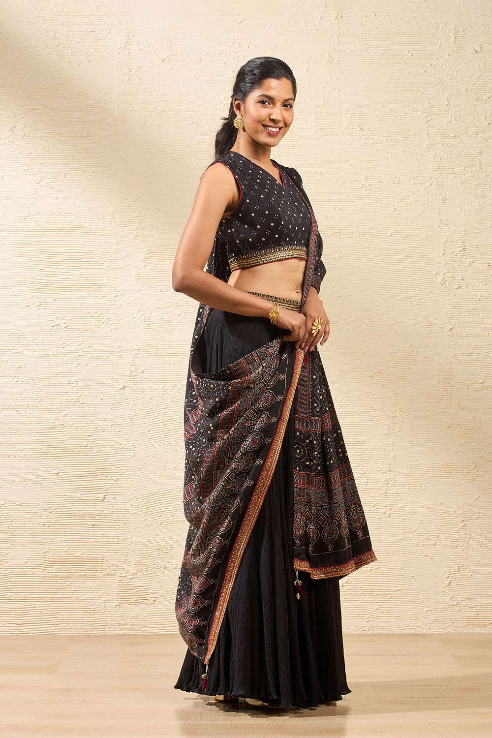 Black Viscose Ajrakh Lehenga image number null