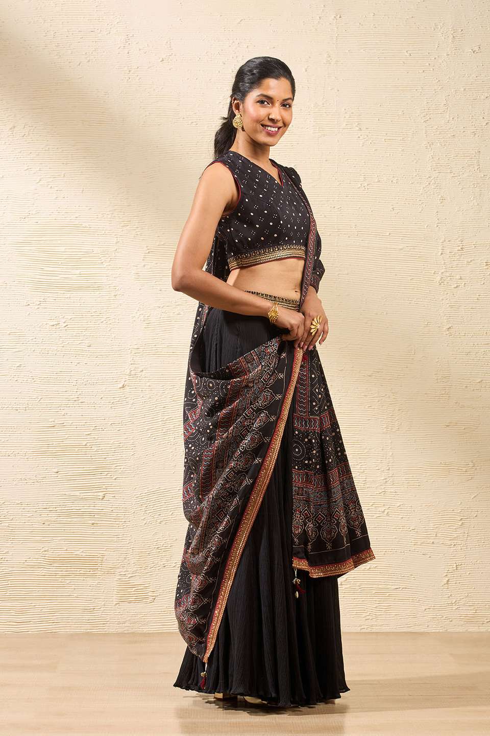 Black Viscose Ajrakh Lehenga