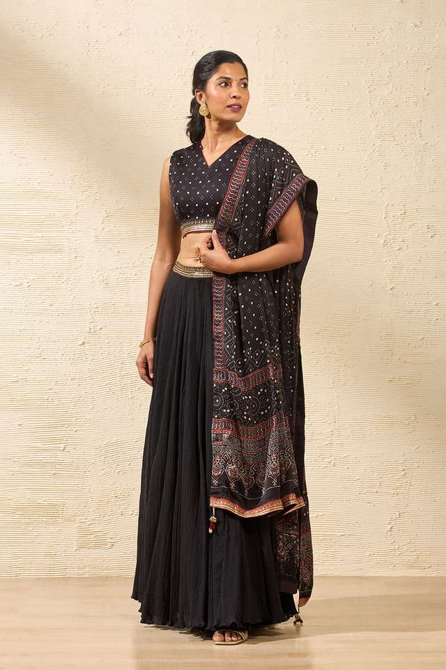 Black Viscose Ajrakh Lehenga thumbnail image number null