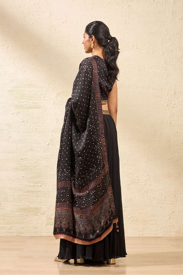 Black Viscose Ajrakh Lehenga thumbnail image number null