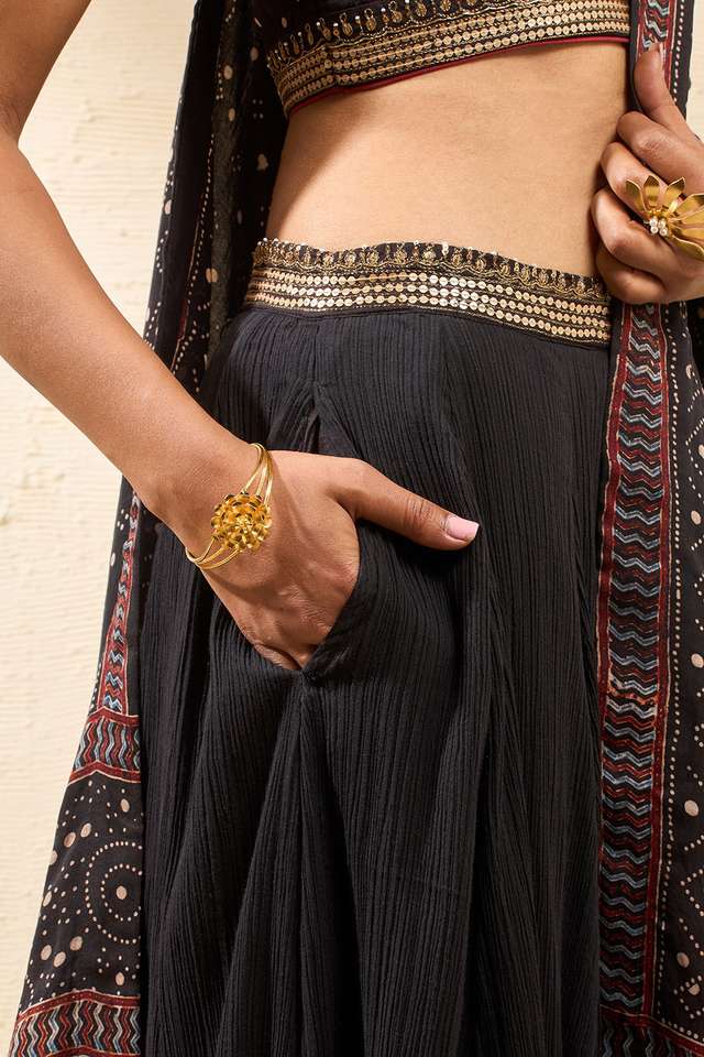 Black Viscose Ajrakh Lehenga thumbnail image number null
