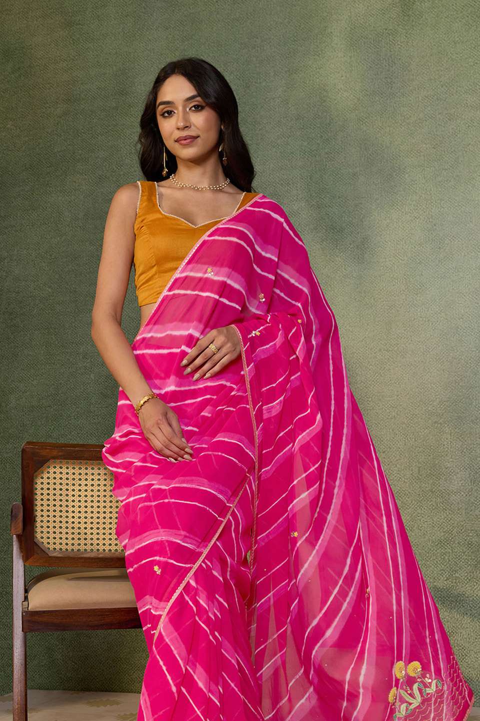 Pink Embroidered Viscose Georgette Rajasthan Saree