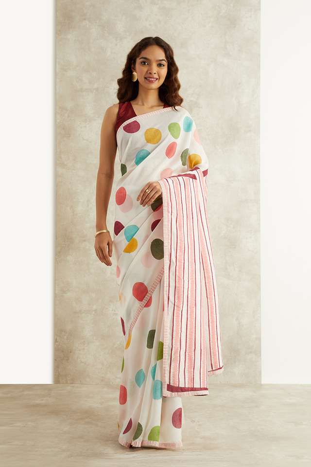 Multicoloured Block Printed Viscose Luxe Rajasthan Saree image number