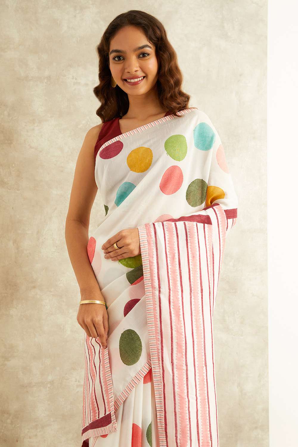 Multicoloured Block Printed Viscose Luxe Rajasthan Saree image number null