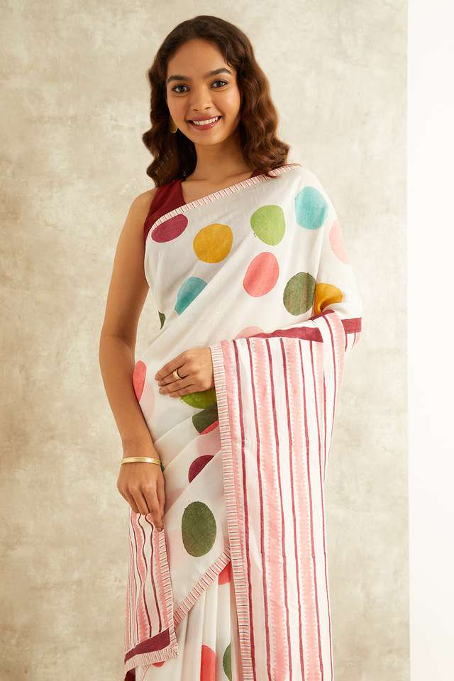 Multicoloured Block Printed Viscose Luxe Rajasthan Saree thumbnail image number null