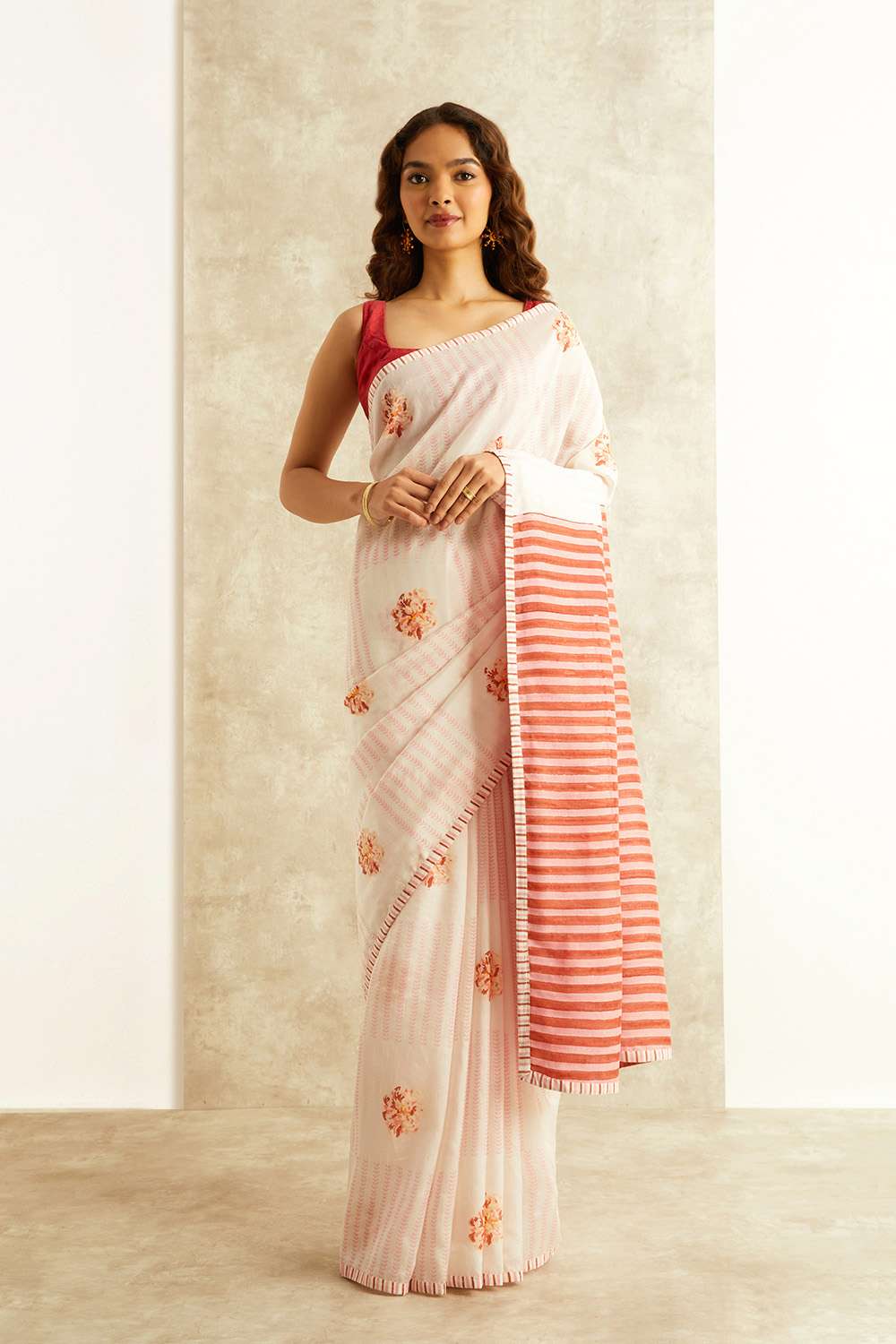 White Block Printed Viscose Luxe Rajasthan Saree image number null
