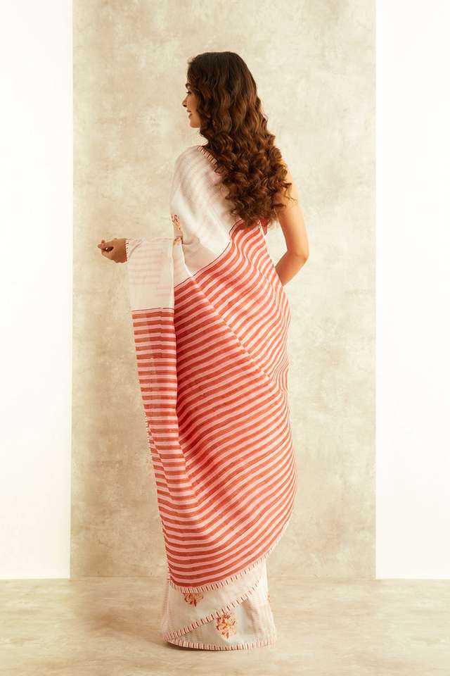 White Block Printed Viscose Luxe Rajasthan Saree thumbnail image number null