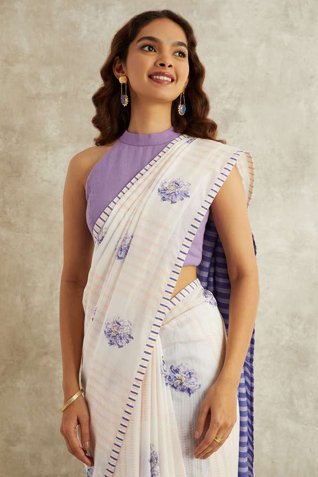 Orange Block Printed Viscose Luxe Rajasthan Saree image number