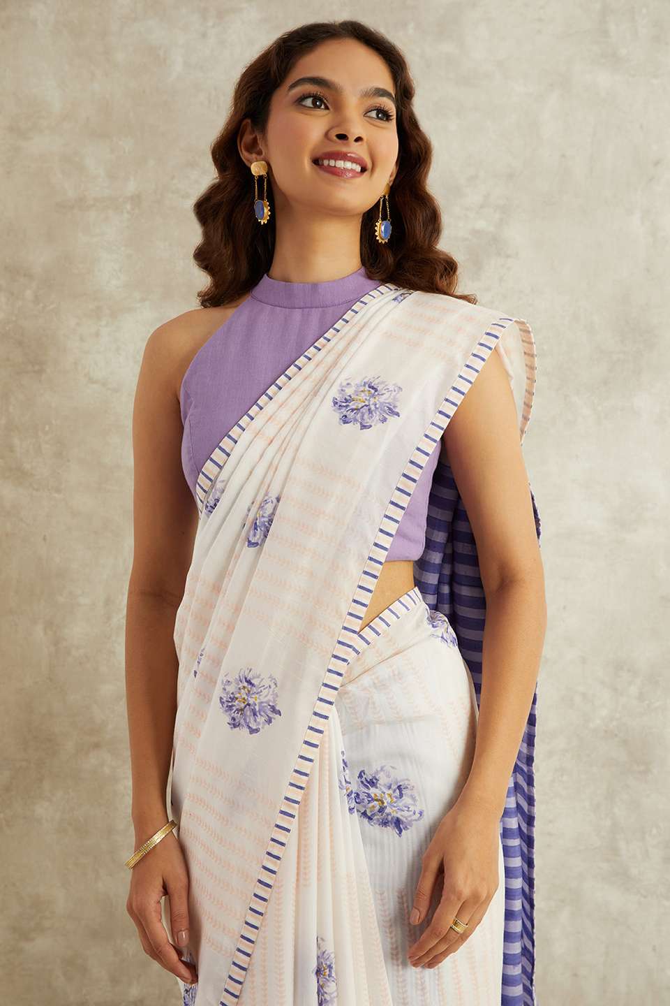 Orange Block Printed Viscose Luxe Rajasthan Saree